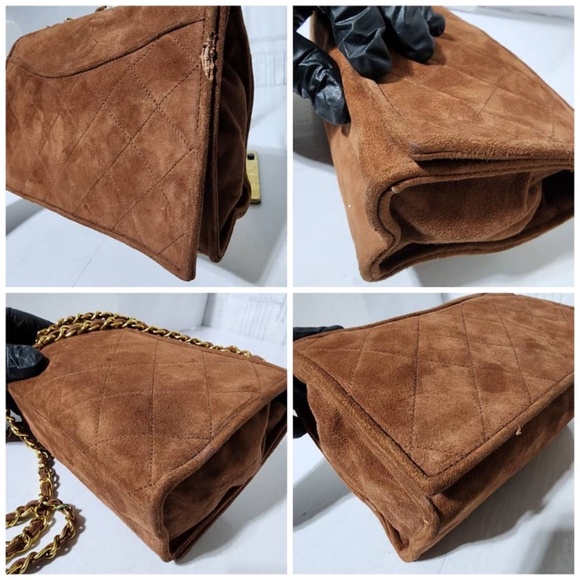 Authentic Chanel Suede Quilted CC Flap Bag Brown - Picture 12 of 12